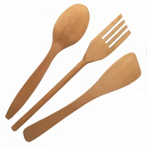 Träknippe, stekspade, slev och gaffel, björk