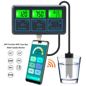 Digital mätare med Smart APP som mäter:  PH, EC, ORP, TDS, RH%,  CF & Temp